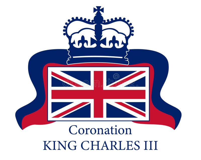 Poster for King Charles III Coronation with British flag and Crown vector illustration. Greeting card for celebrate a coronation of Prince Charles of Wales becomes King of England.