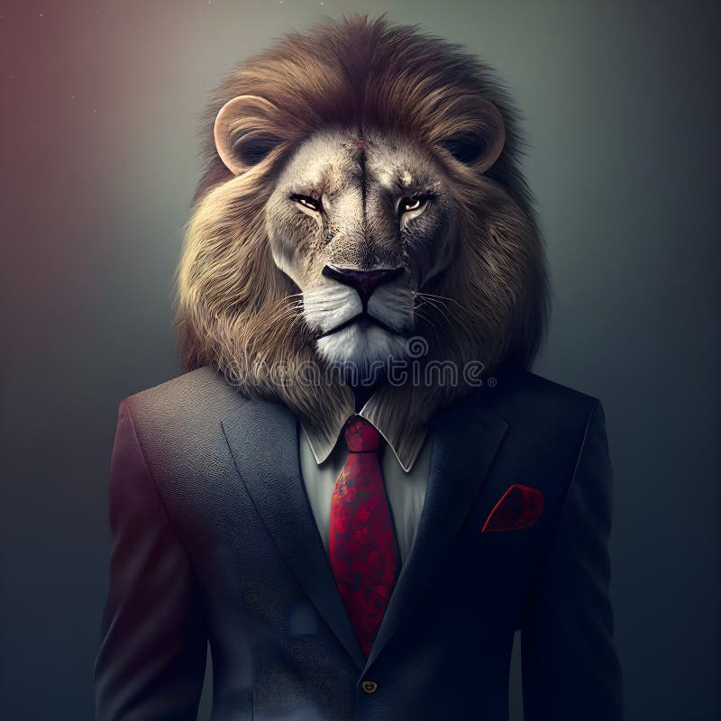 Poster lion businessman ai generator vector illustration