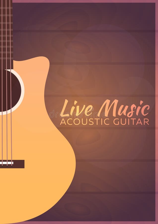 Poster with musical instruments. Live music. Guitar. Flat design.