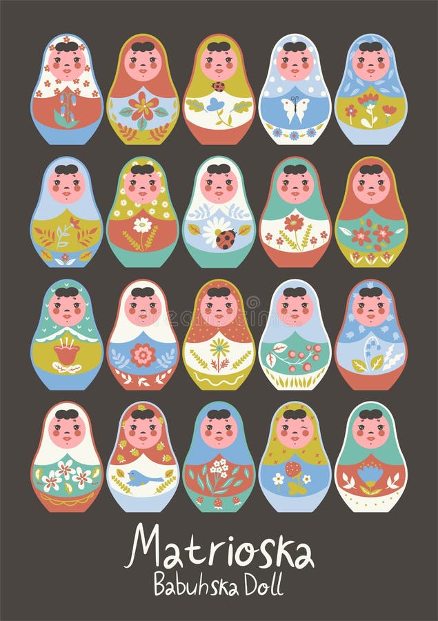 Poster with Nesting Dolls. Matryoshka Set. Vector Graphics Stock