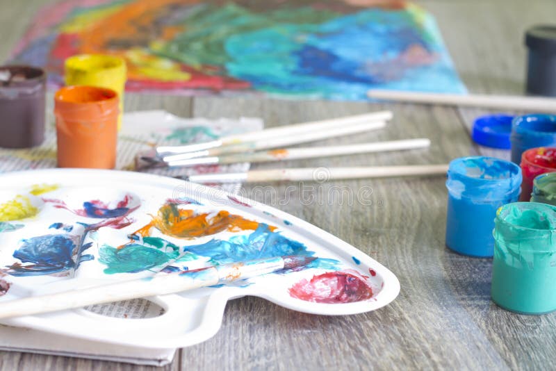 Poster Paints Watercolor with Brushes Abstract Concept Stock Photo Image of chemical, color