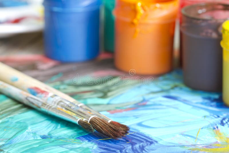 Poster Paints Watercolor with Brushes Abstract Concept Stock Image Image of bottle, draw 37285081
