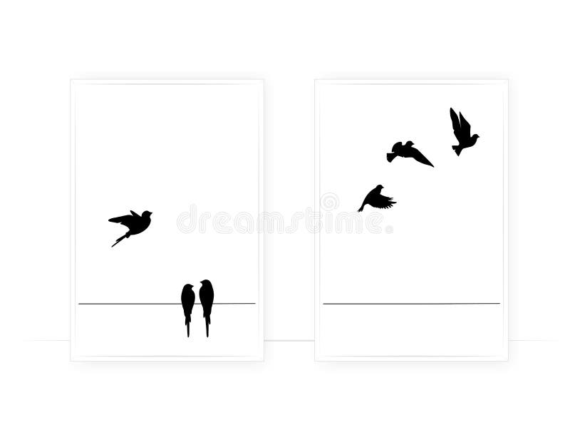 Birds on Wire Canvas Poster Long Banner Minimalist Wall Art Prints Home Decor 