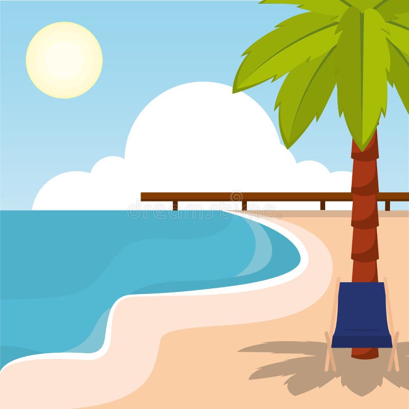 Poster Sand Beach Landscape Vector Illustration Stock Vector