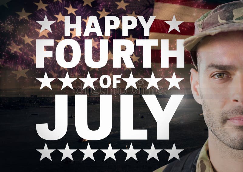 Poster of soldier in front of american flag background for the national day royalty free stock photos Poster of soldier in front of american flag background for the national day royalty free stock photos
