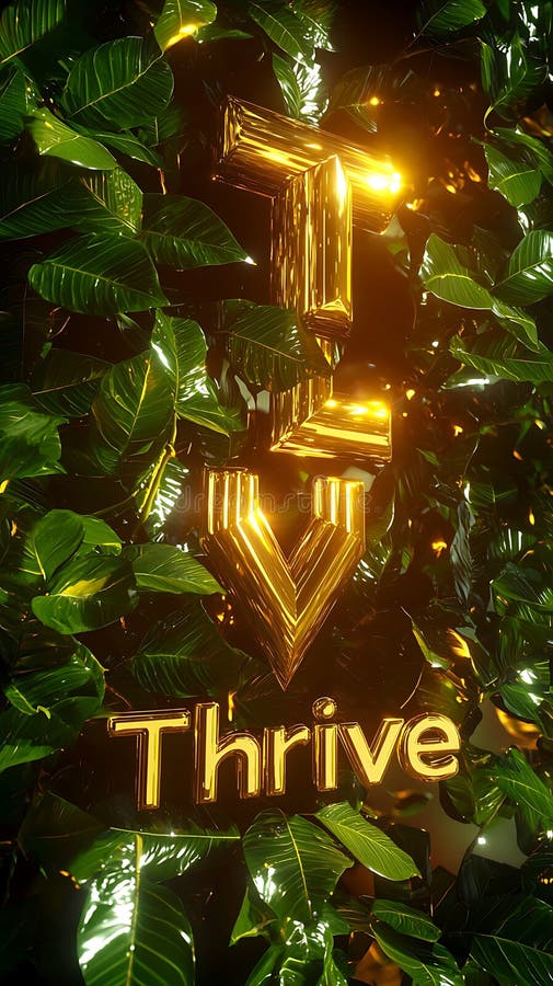 Poster of a tree with the word Thrive written on it. The poster is gold and green and has a shiny, metallic look. Word thrive stock images, royalty-free photos and pictures