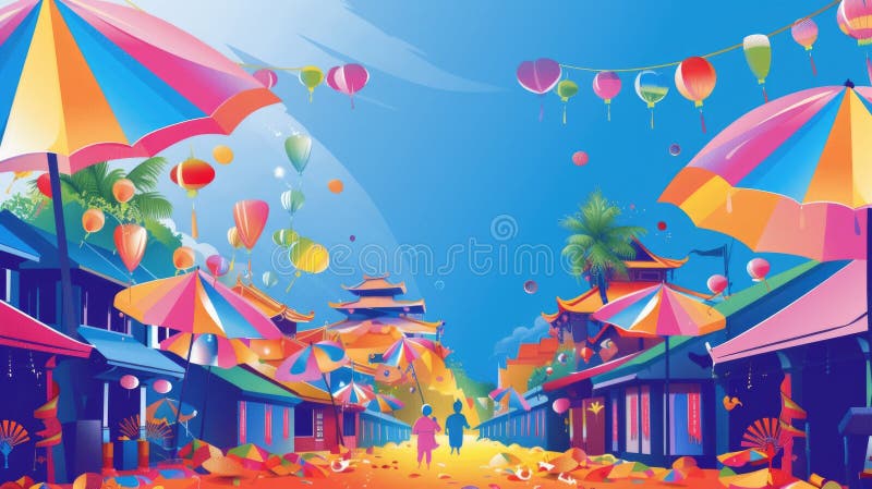 Songkran Festival poster. Traditional New year in Thailand AI generated. Songkran Festival poster. Traditional New year in Thailand AI generated