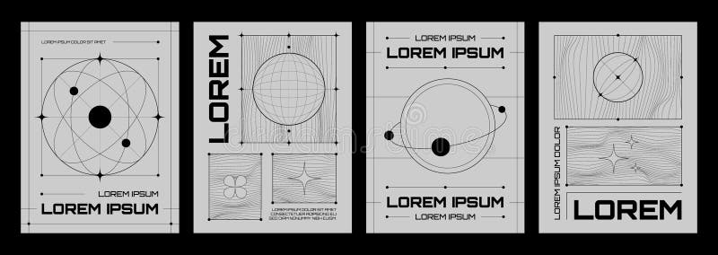 Poster in y2k style with abstract grid shapes vector illustration