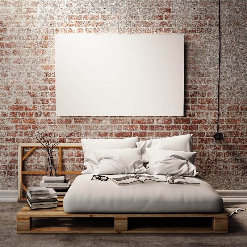Posterul de machetă cu fundal interior de pod hipster de vintage 3d redare vector illustration
