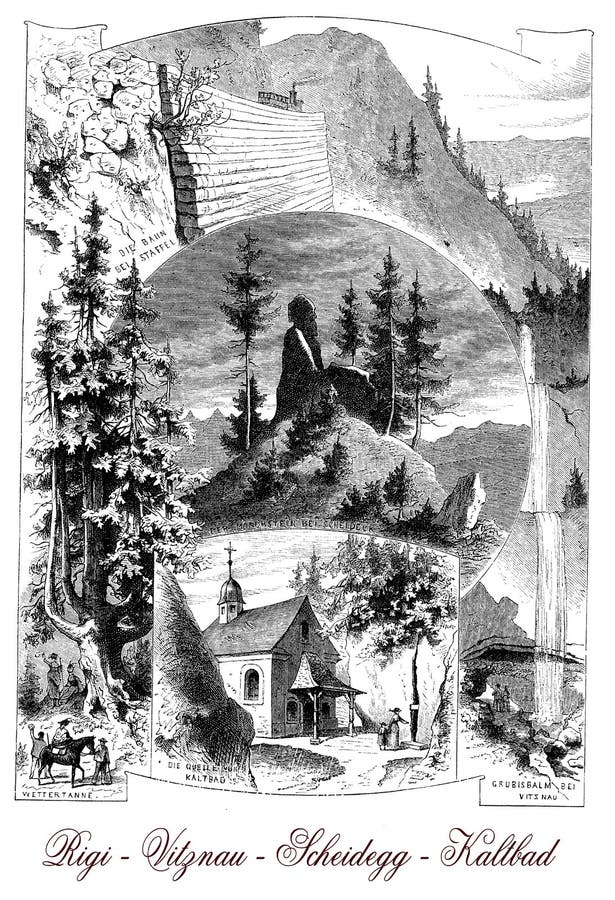 Posti turistici in Svizzera, manifesto d'annata illustrazione vettoriale Posti turistici in Svizzera, manifesto d'annata illustrazione vettoriale