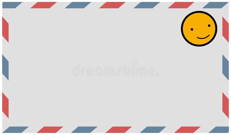 Postkuvert med ett smiley-ansikte isolerat på vit bakgrund. vektorillustration. illustration av gammaldags meddelandeleverans stock illustrationer