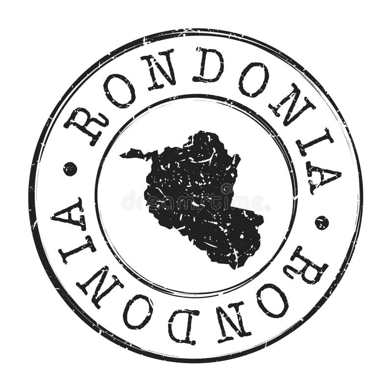 Postmark do mapa do estado da rondonia do brasil. um passaporte postal da silhueta. ícone de vetor circular de carimbo. desenhos d