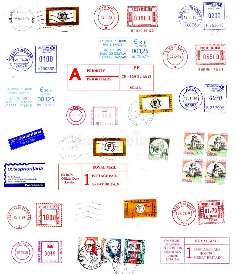 Postmarks, labels, post stamps