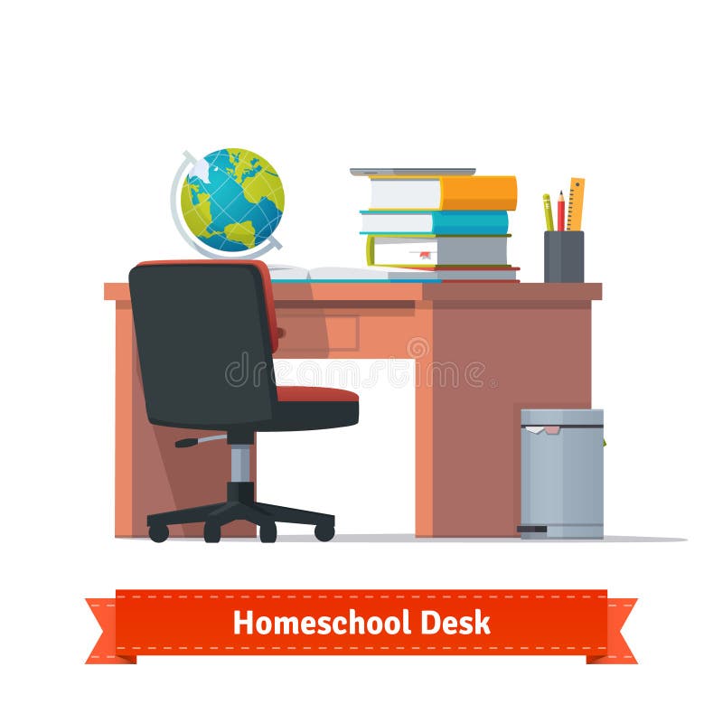 Posto di lavoro comodo di homeschool con lo scrittorio illustrazione di stock Posto di lavoro comodo di homeschool con lo scrittorio illustrazione di stock