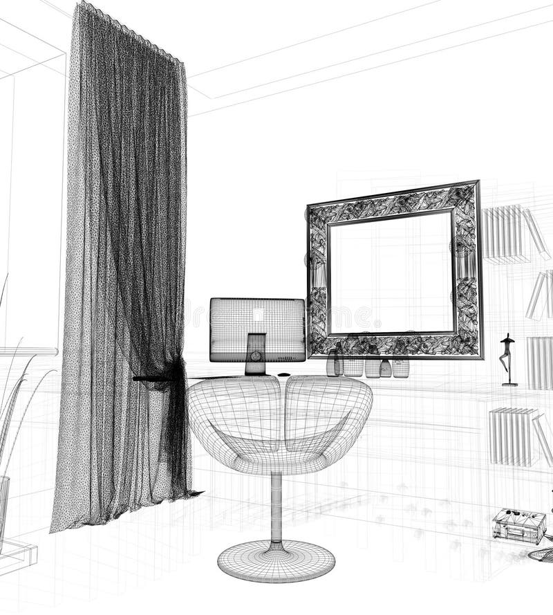 Posto di lavoro moderno nell'interno domestico, rappresentazione 3d illustrazione vettoriale Posto di lavoro moderno nell'interno domestico, rappresentazione 3d illustrazione vettoriale