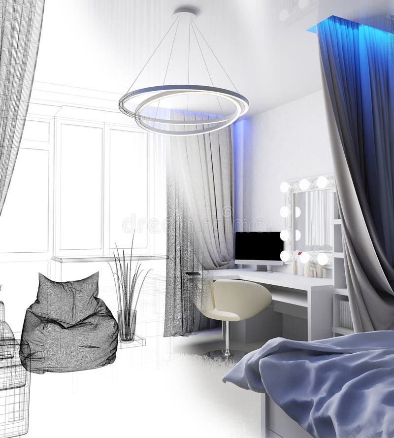 Posto di lavoro moderno nell'interno domestico, rappresentazione 3d royalty illustrazione gratis Posto di lavoro moderno nell'interno domestico, rappresentazione 3d royalty illustrazione gratis