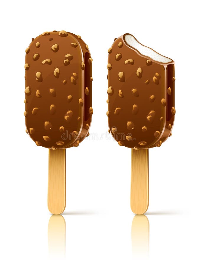 Postre del helado del chocolate con las tuercas en el palillo