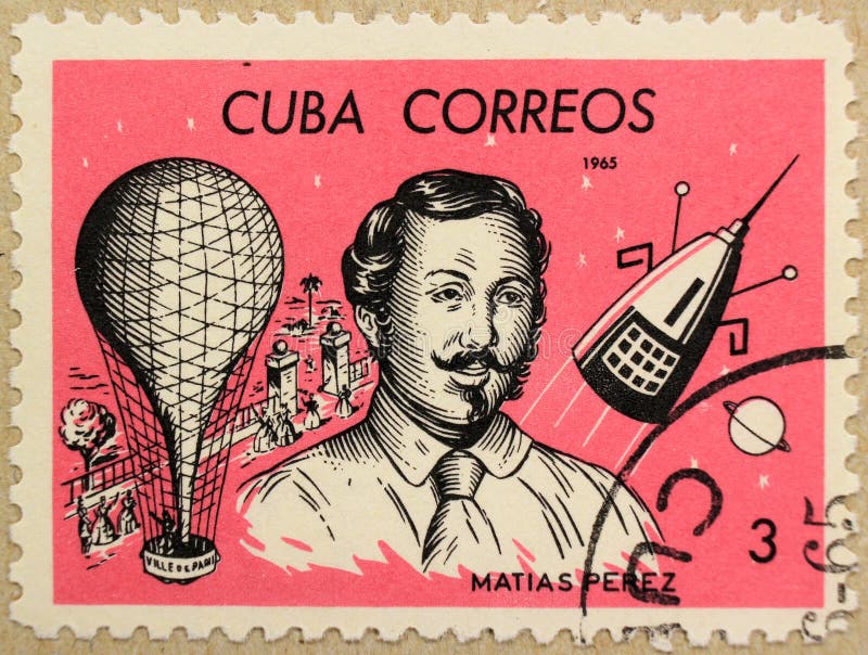 Poststempel von Kuba zeigt Matias Perez, einen kubanischen Ballonpiloten stockfotos Poststempel von Kuba zeigt Matias Perez, einen kubanischen Ballonpiloten stockfotos