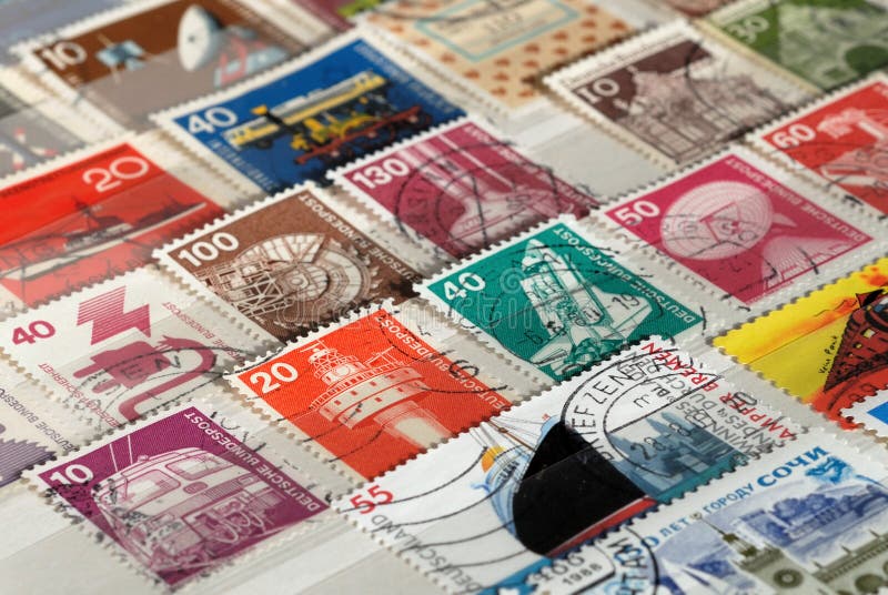 Postzegels van Duitsland van de 20ste eeuw op Technische onderwerpen stock afbeelding Postzegels van Duitsland van de 20ste eeuw op Technische onderwerpen stock afbeelding