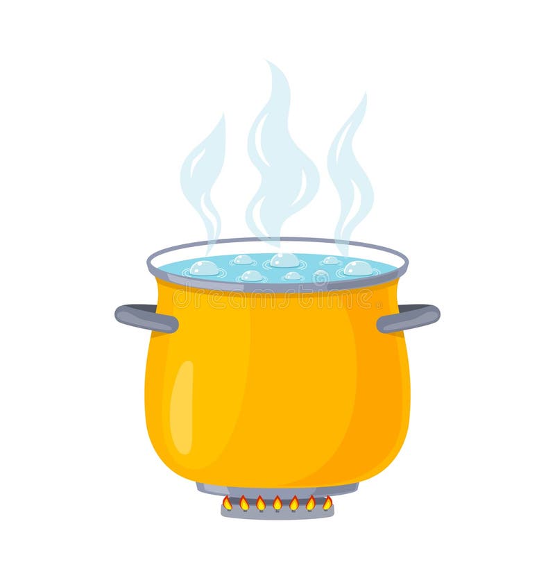 Pot with Boil Water. Pan with Soup. Icon of Cook Food. Saucepan with ...