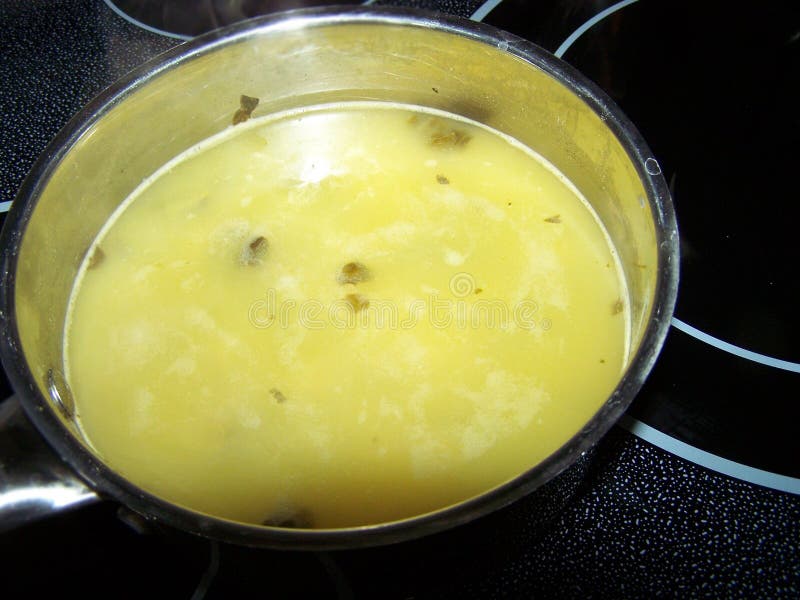 Pot of Chicken broth stock photo. Image of stovetop 124440688