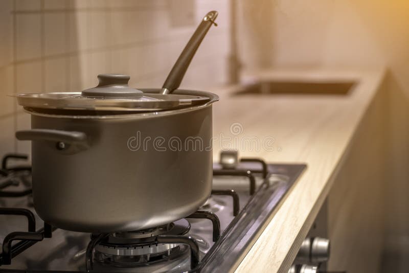 The Pot is on the Electric Stove Stock Photo Image of dinner, table