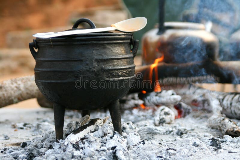 Pot on fireplace stock image. Image of campground, beans 18847575