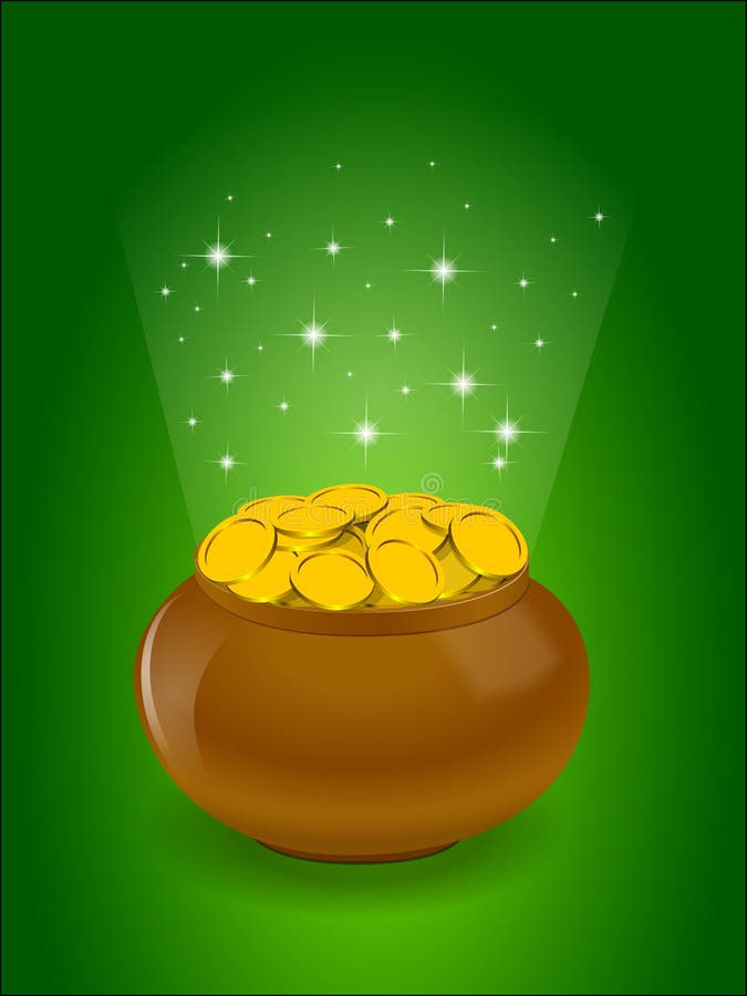 Pot full of golden coins stock illustration