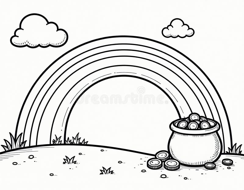 Pot of Gold at the End of the Rainbow - Coloring Page Stock Illustration - Illustration of ...