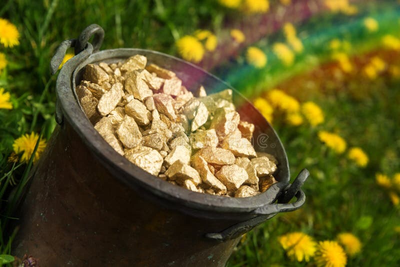 Pot of gold with rainbow stock image Pot of gold with rainbow stock image