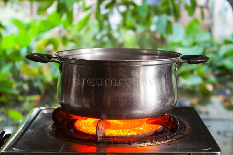 Pot Input the Water on Stove Stock Photo Image of oven, background
