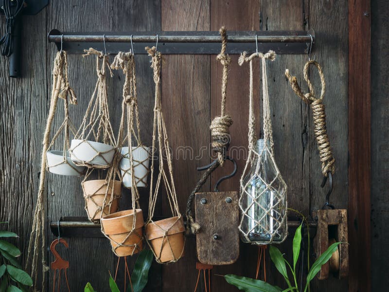 Pot Plant decoration displayed on wooden wall