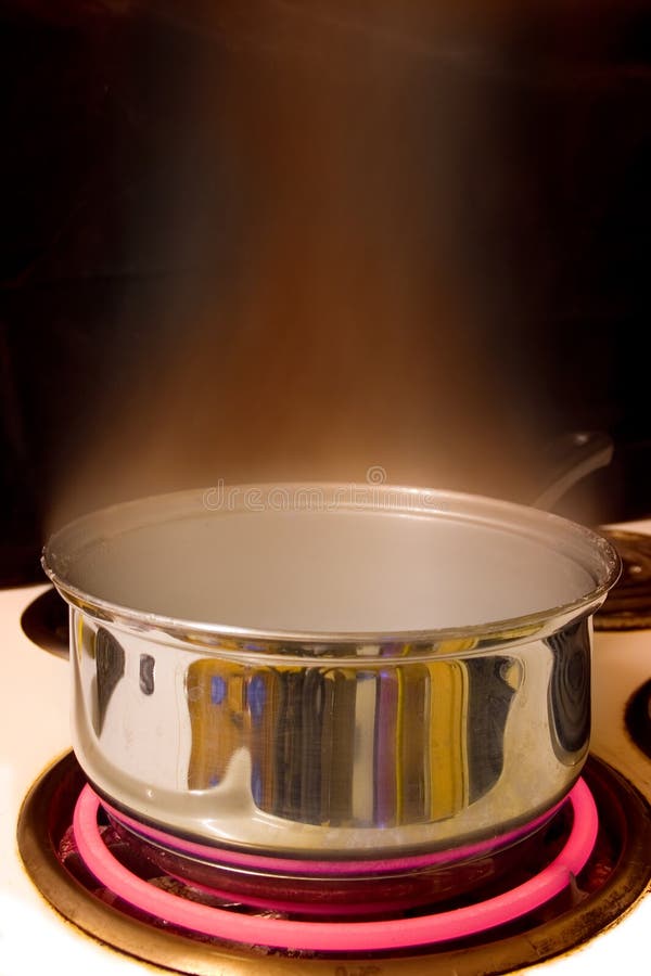 Pot on red hot stove plate stock image. Image of shiny 2287769