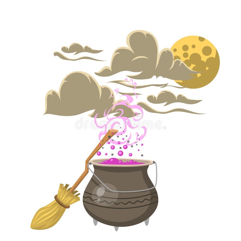 Pot spécial de charme magique avec des outils de mystère de carnaval d'imagination de magicien de symbole de tour de balai et de illustration de vecteur Pot spécial de charme magique avec des outils de mystère de carnaval d'imagination de magicien de symbole de tour de balai et de illustration de vecteur