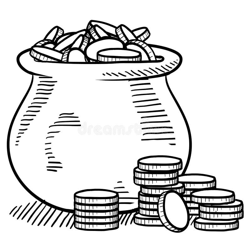 Pot van gouden schets stock illustratie Pot van gouden schets stock illustratie