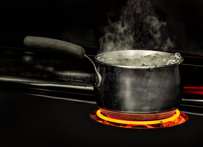 Pot Boiling Water Electric Stove Kitchen Space Text Stock Photo by  ©NewAfrica 240604464