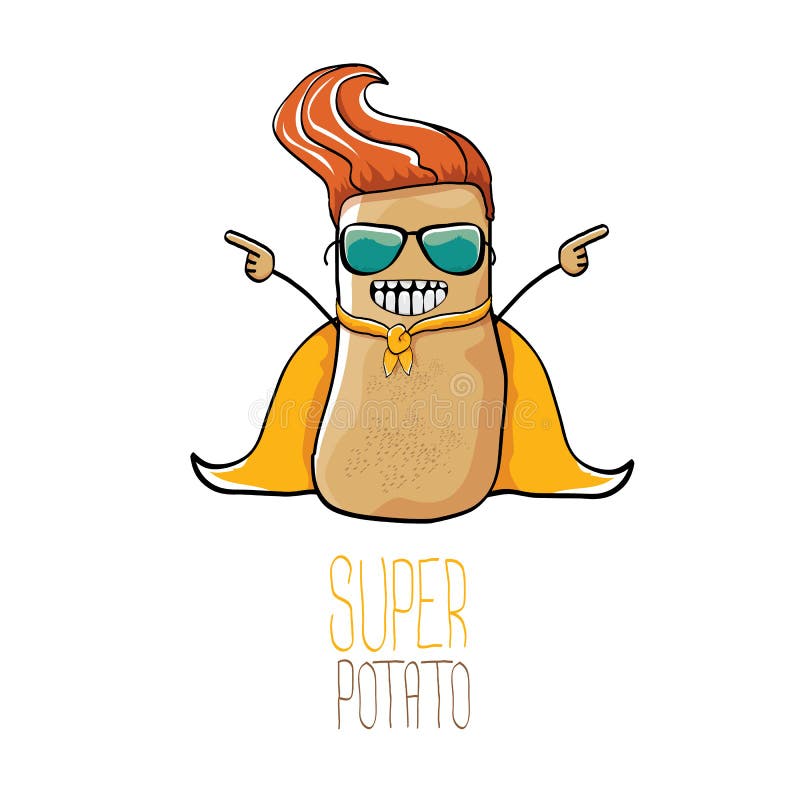 Potatis för toppen hjälte för rolig tecknad film för vektor gullig brun med orange hjälteudde och hjältemaskering som isoleras på vektor illustrationer Potatis för toppen hjälte för rolig tecknad film för vektor gullig brun med orange hjälteudde och hjältemaskering som isoleras på vektor illustrationer
