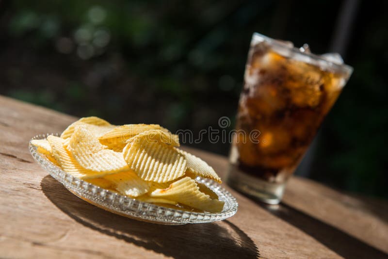 Potato Chip and Sparking Water Stock Image Image of drink, black