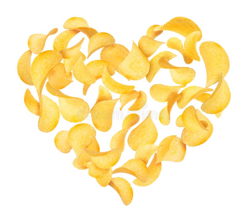 Potato Chips in the Air in the Shape of a Heart Stock Image Image of