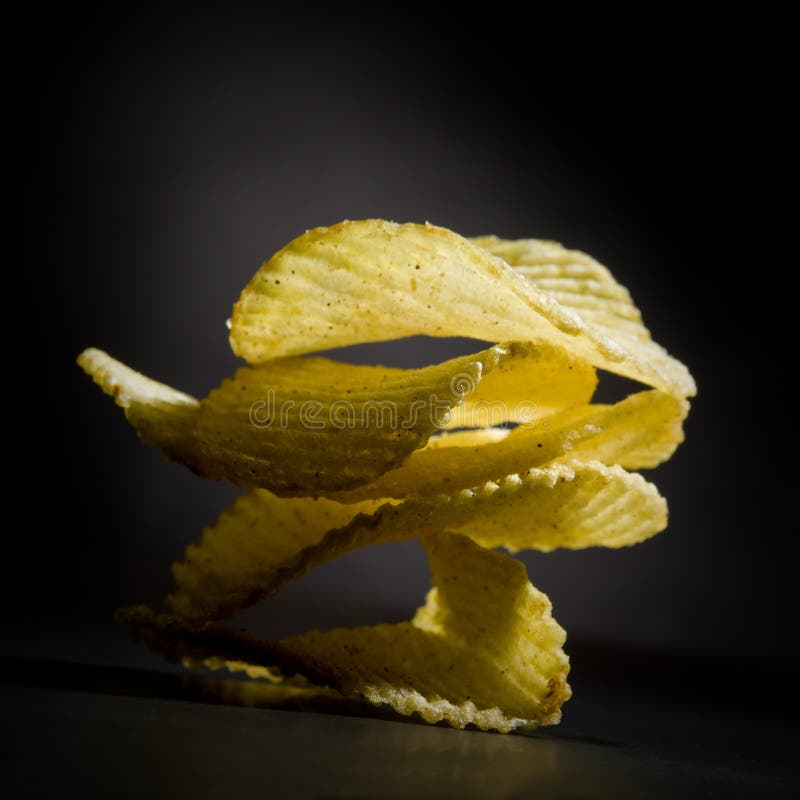 Potato Chips On Black Background Stock Photo Image 39839107