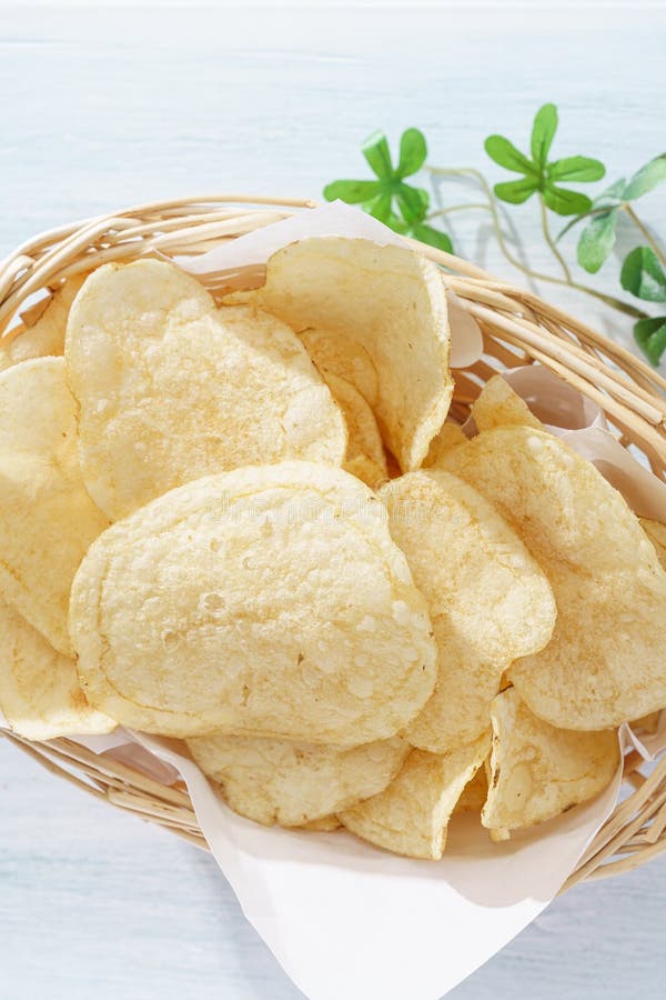 Potato Chips (Potato Crisps) on Wooden Table Stock Image Image of
