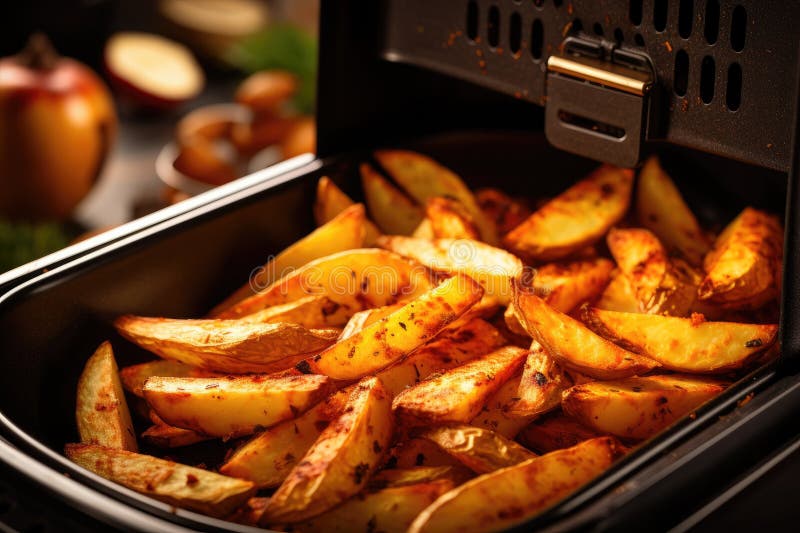 Potato Chips in the Oven, Air Fryer Machine Cooking Potato Fried in