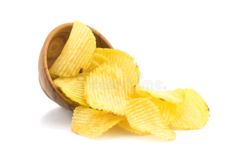 Potato chips and a small wooden bowl