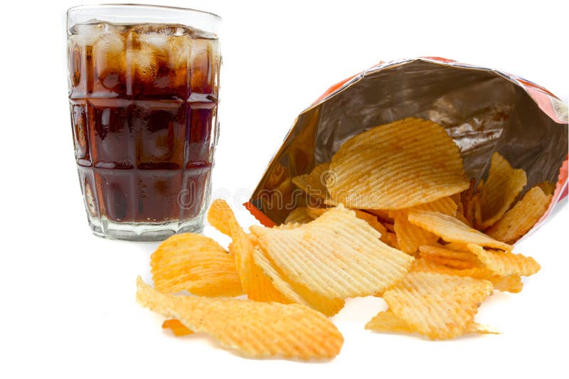 Potato chips with soda stock photo. Image of party, fried 90028738