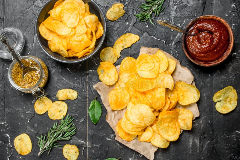 Potato Chips with Tomato Sauce Stock Image Image of salted, crisp