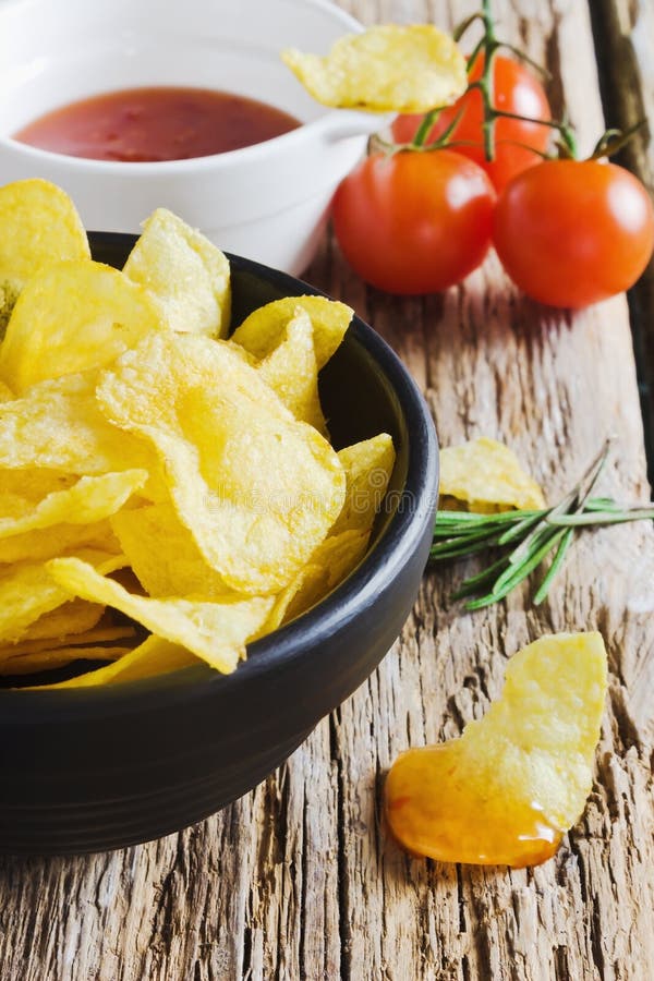 Potato Chips, Tomato and Sauce Stock Image Image of gourmet, full