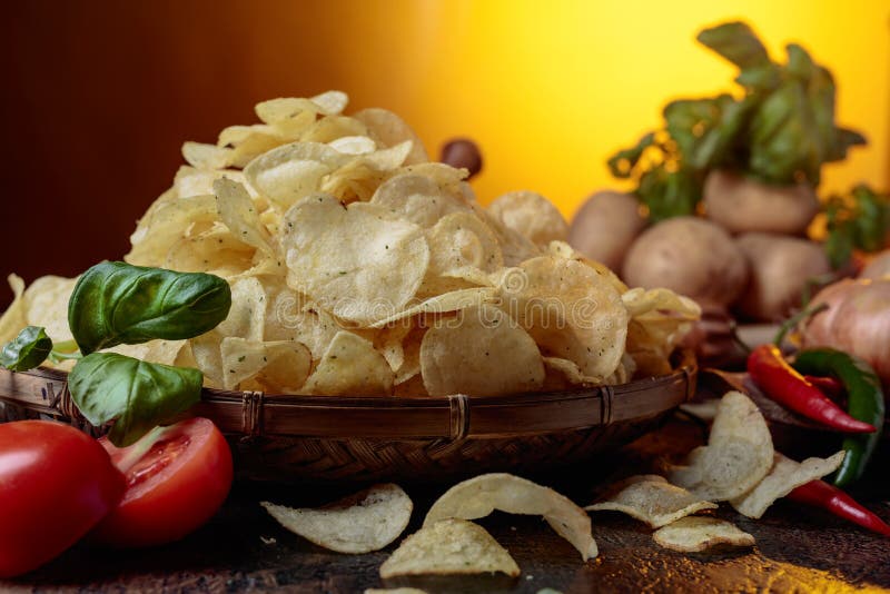 Potato Chips with Vegetables and Spices Stock Image Image of