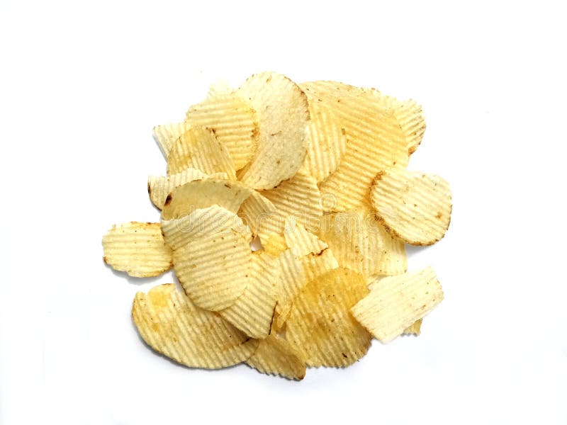 Potato chips in a white background.