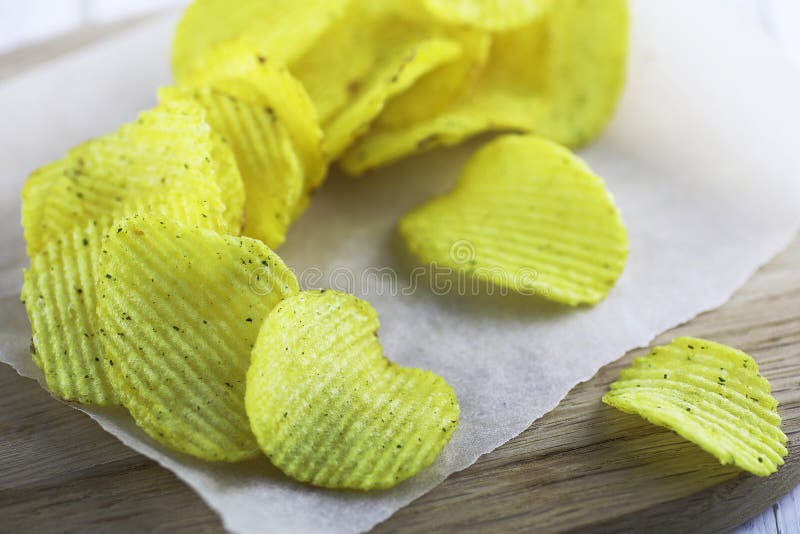 Potato Chips on a Wooden Tray Stock Image Image of delicious, junk