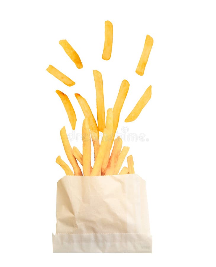 French Fries In The Paper Bag Isolated On White Stock Photo - Download  Image Now - French Fries, Bag, Cone Shape - iStock